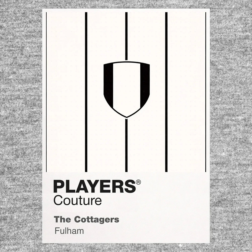 Fulham Classic Football Shirt Colours Frame Men's T-Shirt – grey close-up detail shot of the Fulham Players Couture logo