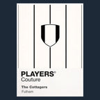 Fulham Classic Football Shirt Colours Frame Men's T-Shirt – navy close-up detail shot of the Fulham Players Couture logo