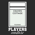 Fulham Monopoly Card t-shirt – close-up of white Fulham Monopoly Card lettering and Players Couture logo on the chest