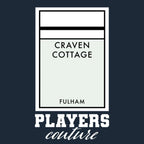 Fulham Monopoly Card t-shirt – close-up of white Fulham Monopoly Card lettering and Players Couture logo on the chest