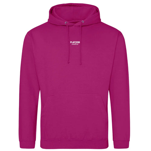 Essentials Collection hoodie – white men's hoodie with black Essentials Collection letters and Players Couture logo on the