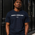Gabriel Agbonlahor Men's T-Shirt — lifestyle photo, Navy t-shirt