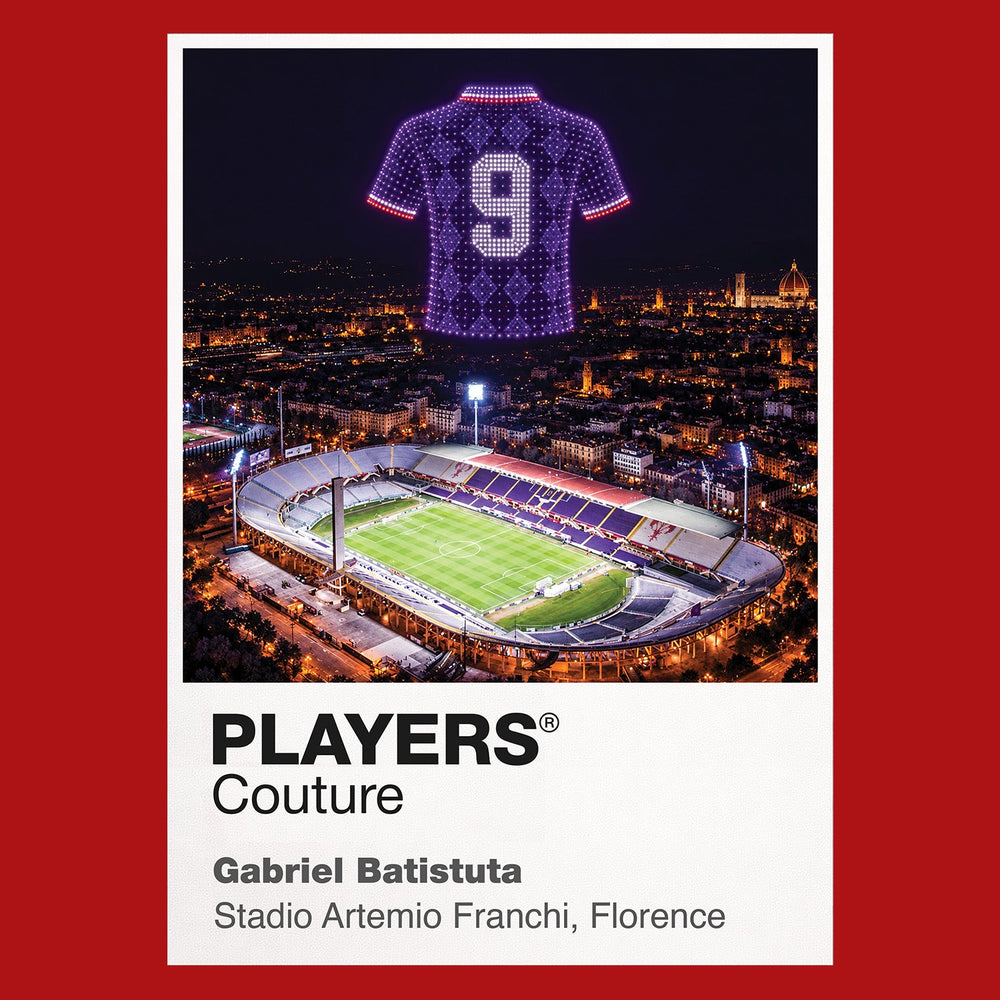Gabriel Batistuta Fiorentina number 9 Icons in Lights Frame artwork in red