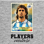 Gabriel Batistuta World Cup Sticker Men's T-Shirt – grey close-up detail shot of the Gabriel Batistuta World Cup Players