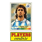 Gabriel Batistuta World Cup Sticker Men's T-Shirt – close-up detail shot of the Gabriel Batistuta World Cup Players Couture