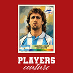 Gabriel Batistuta World Cup Sticker Men's T-Shirt – red close-up detail shot of the Gabriel Batistuta World Cup Players