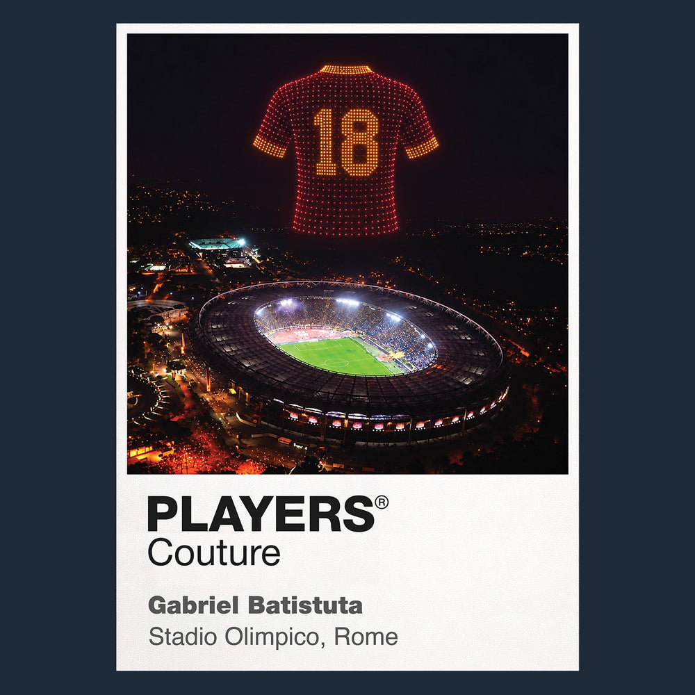 Gabriel Batistuta Roma number 18 Icons in Lights Frame artwork in navy