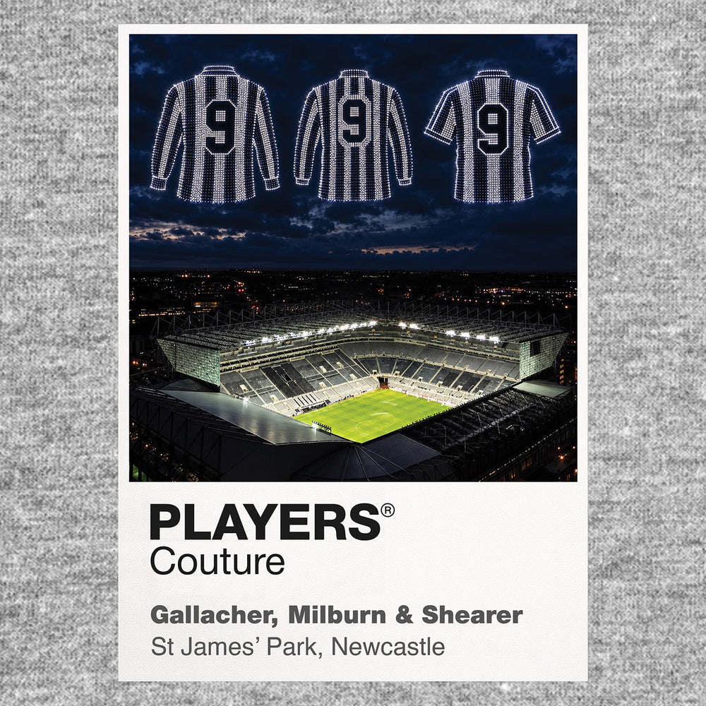 Gallacher Milburn and Shearer Newcastle United number 9 Icons in Lights Frame artwork in grey