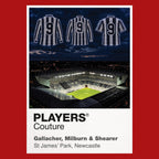 Gallacher Milburn and Shearer Newcastle United number 9 Icons in Lights Frame artwork in red