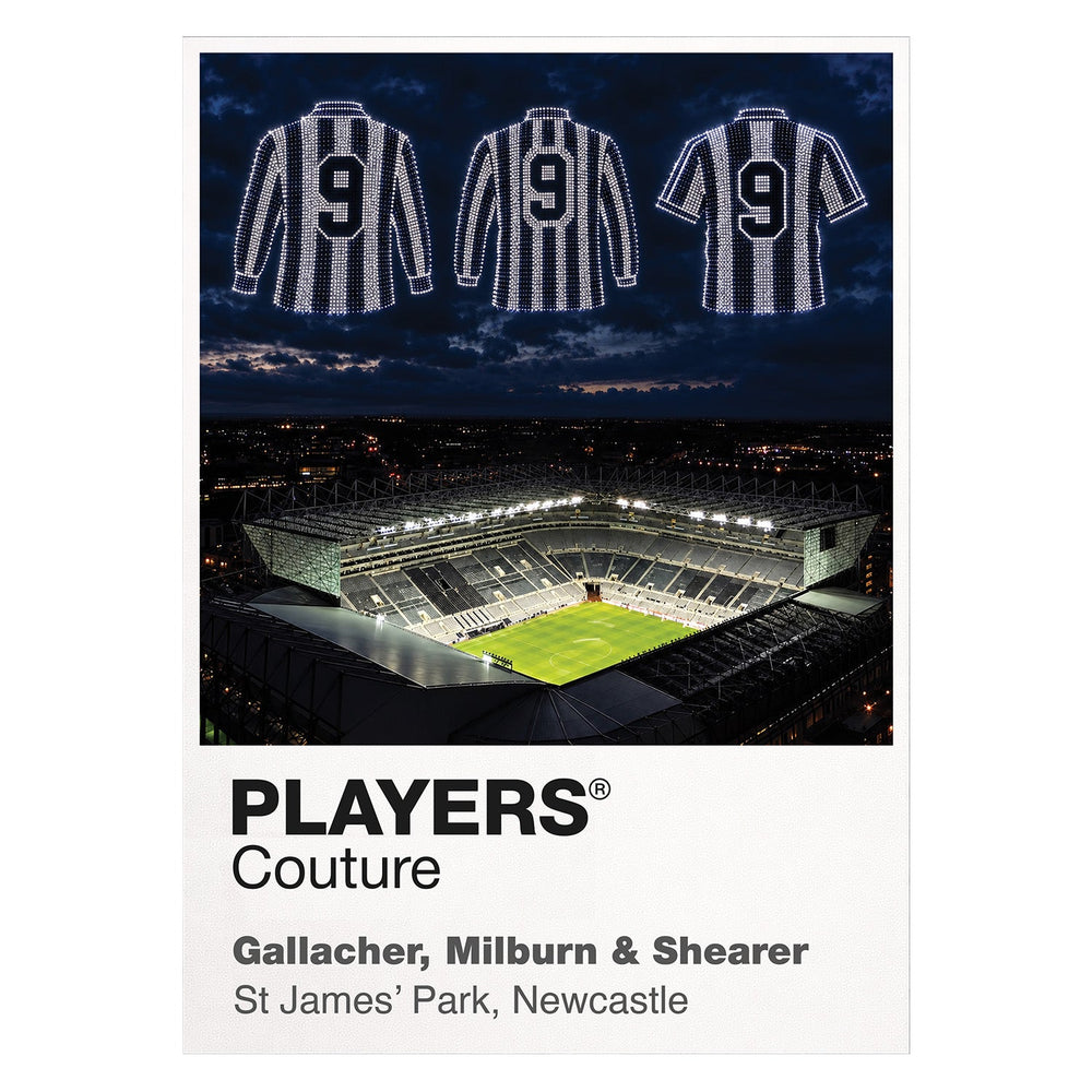 Gallacher Milburn and Shearer Newcastle United number 9 Icons in Lights Frame artwork in white