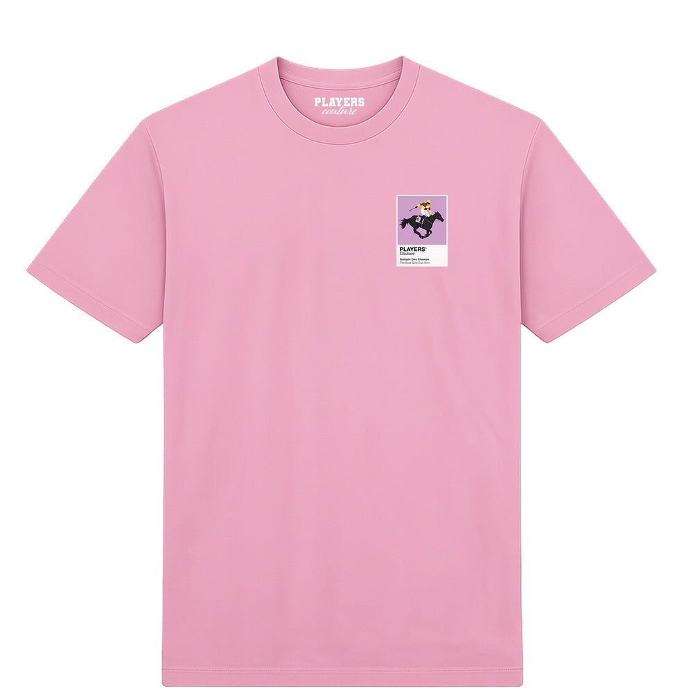 Galopin Des Champs horse racing T-shirt – mens pink tshirt view