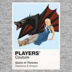 Daenerys Targaryen Daenerys with braided silver hair standing before three dragons Icon Frame artwork in grey