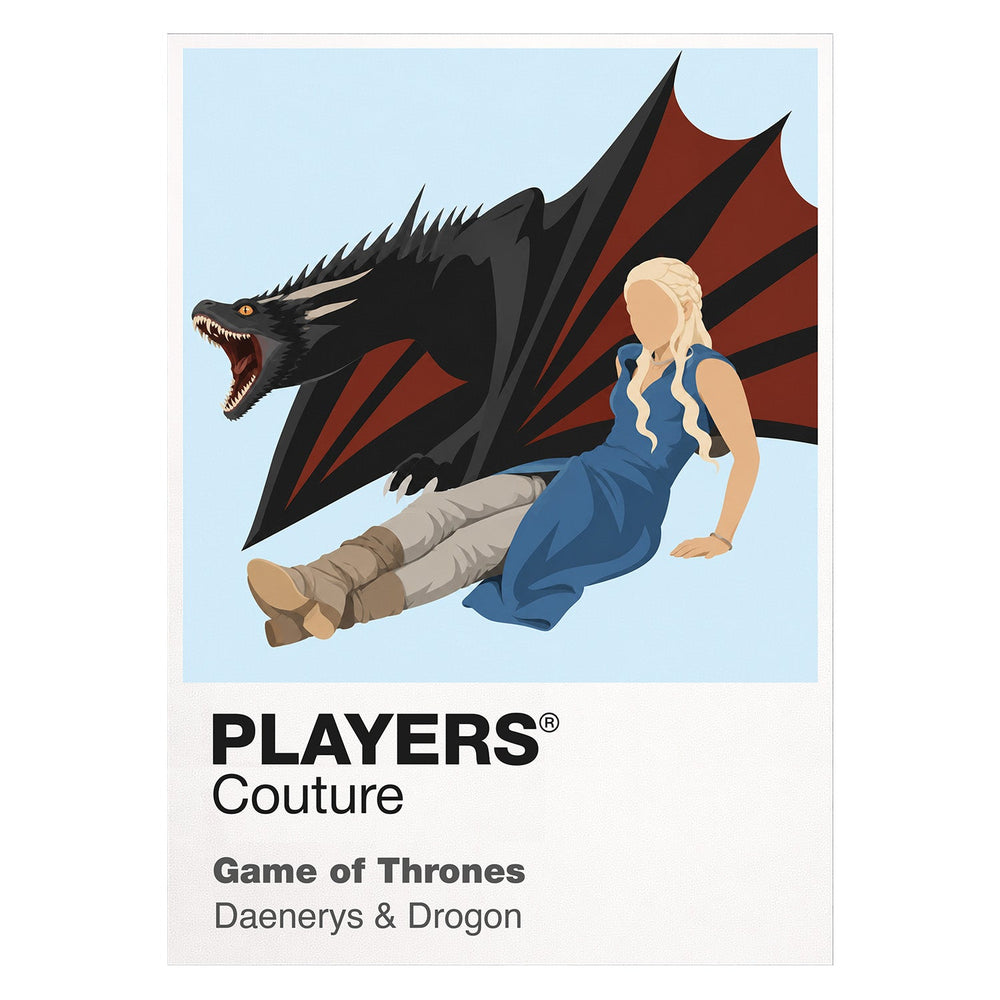 Daenerys Targaryen Daenerys with braided silver hair standing before three dragons Icon Frame artwork on white
