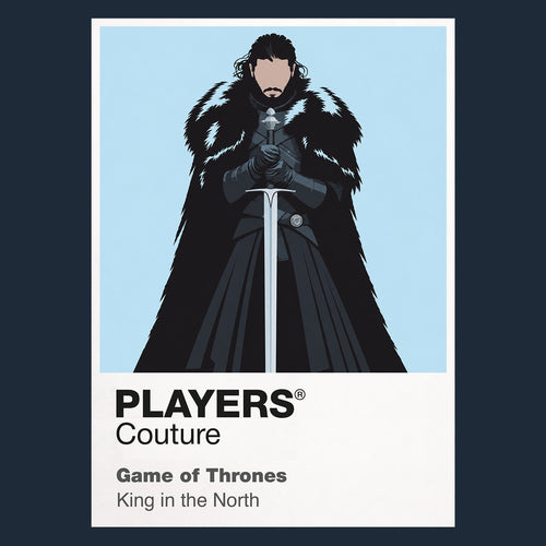Jon Snow Jon Snow in black Night's Watch cloak carrying Longclaw beneath falling snow Icon Frame artwork in navy