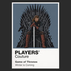 Ned Stark Ned Stark with Ice beneath the grey direwolf banner of Winterfell Icon Frame artwork in black