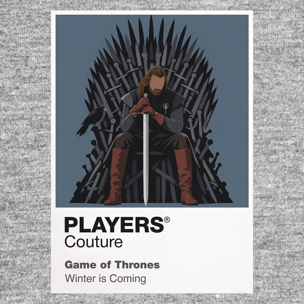 Ned Stark Ned Stark with Ice beneath the grey direwolf banner of Winterfell Icon Frame artwork in grey