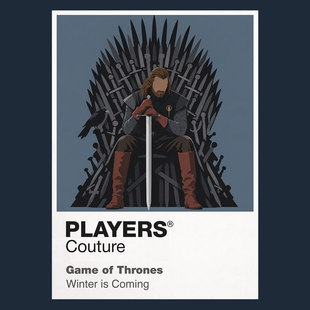 Ned Stark Ned Stark with Ice beneath the grey direwolf banner of Winterfell Icon Frame artwork in navy