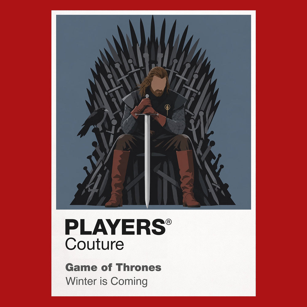 Ned Stark Ned Stark with Ice beneath the grey direwolf banner of Winterfell Icon Frame artwork in red