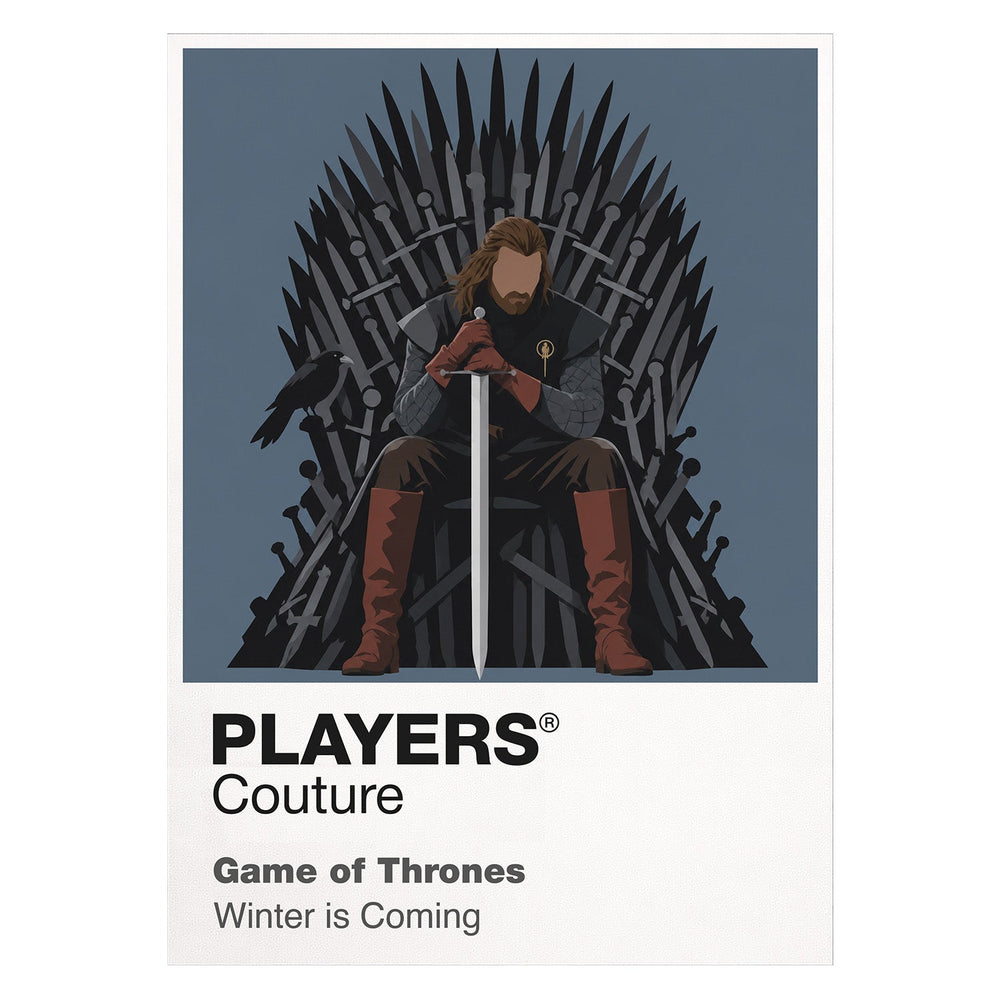 Ned Stark Ned Stark with Ice beneath the grey direwolf banner of Winterfell Icon Frame artwork on white