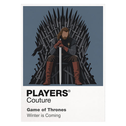 Ned Stark Ned Stark with Ice beneath the grey direwolf banner of Winterfell Icon Frame artwork on white