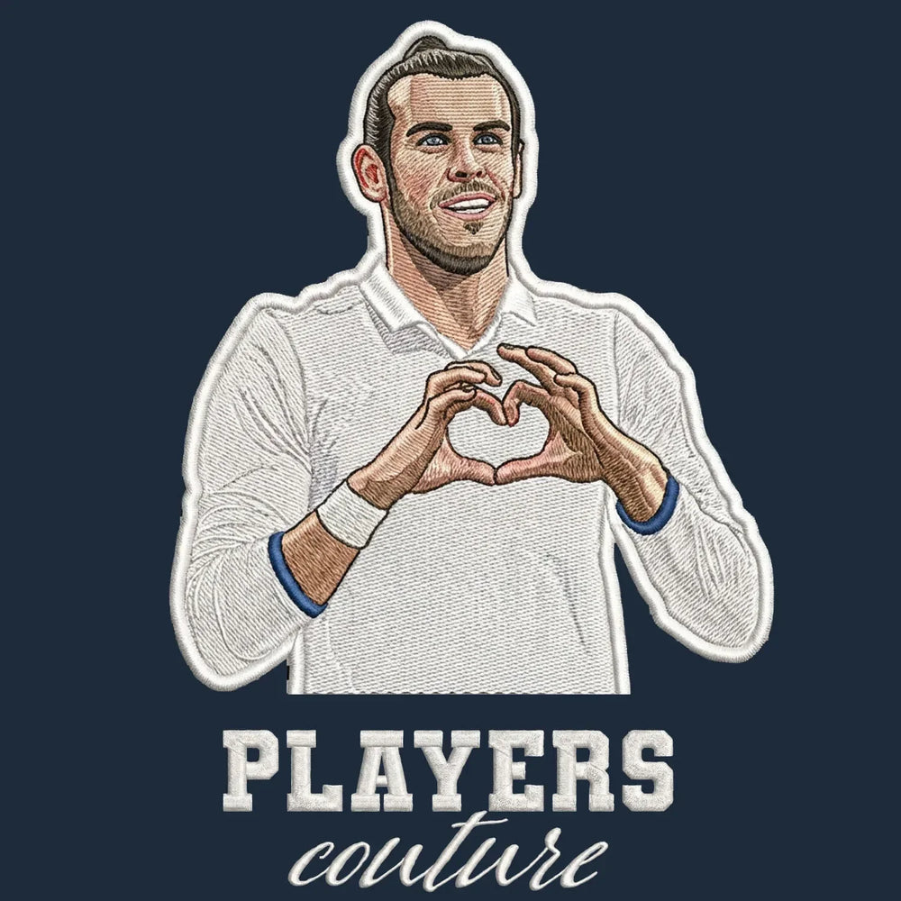 Gareth Bale Badge Men's T-Shirt – navy close-up detail shot of the Gareth Bale Players Couture logo design