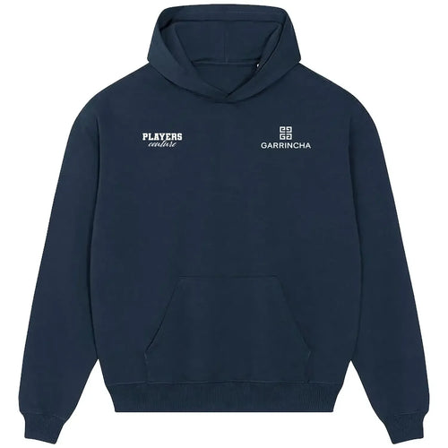 Garrincha hoodie – navy men's hoodie featuring the Garrincha Players Couture logo