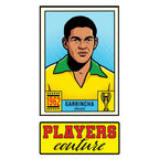 Garrincha World Cup Sticker Men's T-Shirt – close-up detail shot of the Garrincha World Cup Players Couture logo design