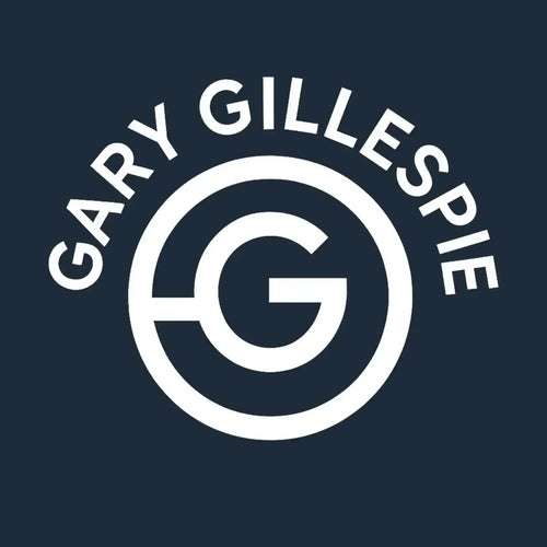 Gary Gillespie Logo Men's T-Shirt – navy close-up detail shot of the Gary Gillespie Players Couture logo design