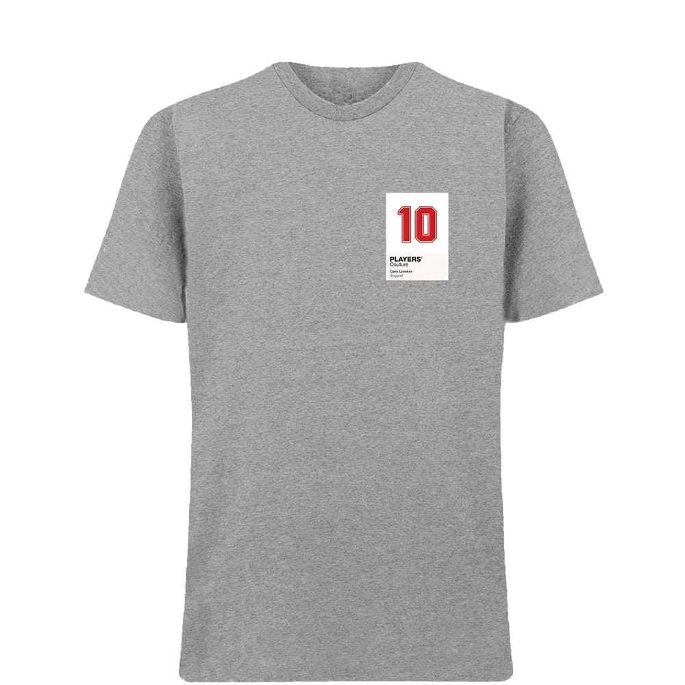 Gary Lineker 10 Football t-shirt – grey men's t-shirt featuring the Gary Lineker 10 Football Players Couture logo