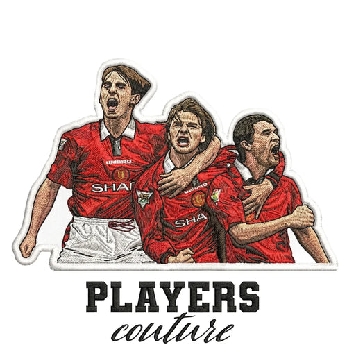 Gary Neville & Co Badge Men's T-Shirt – white close-up detail shot of the Gary Neville Players Couture logo design