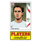 Gary Neville World Cup Sticker Men's T-Shirt – close-up detail shot of the Gary Neville World Cup Players Couture logo design