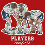 Gazza Dentist Chair Badge Men's T-Shirt – red close-up detail shot of the Gazza Dentist Chair Players Couture logo design
