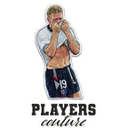 Gazza 1990 Badge Men's T-Shirt – white close-up detail shot of the Paul Gascoigne Players Couture logo design
