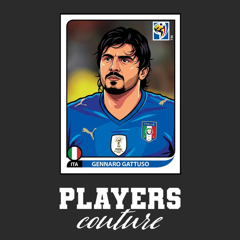Gennaro Gattuso World Cup Sticker Men's T-Shirt – black close-up detail shot of the Gennaro Gattuso World Cup Players