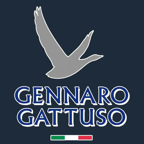 Gannaro Gattuso Logo Men's T-Shirt – navy close-up detail shot of the Gannaro Gattuso Players Couture logo design