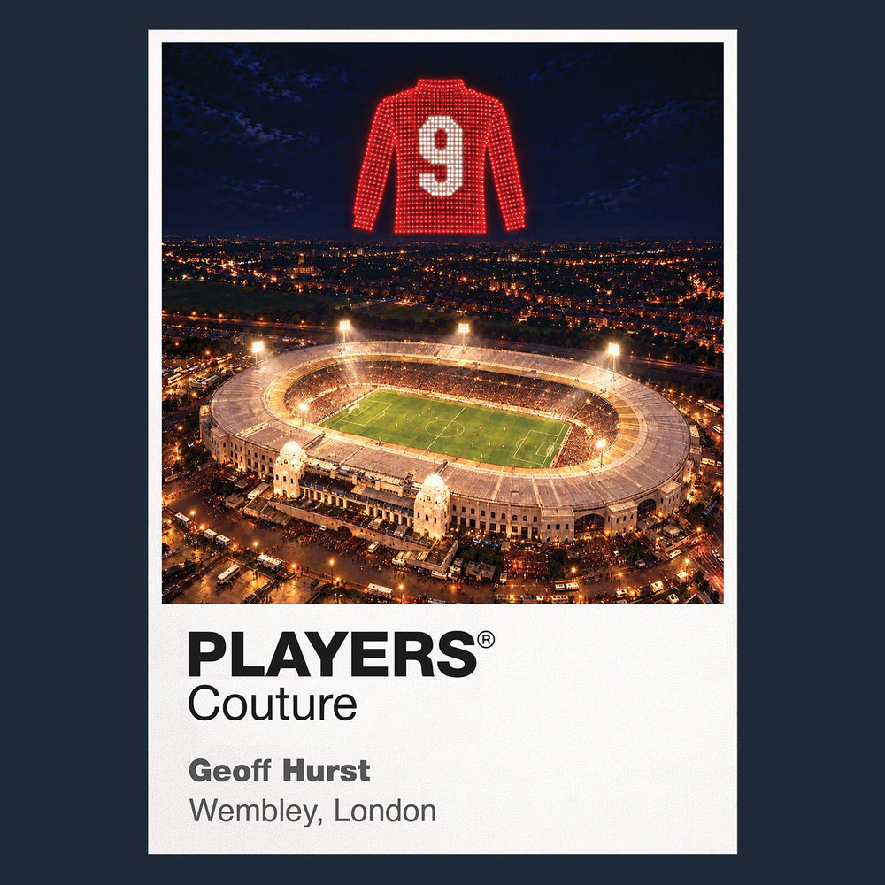 Geoff Hurst England number 10 Icons in Lights Frame artwork in navy