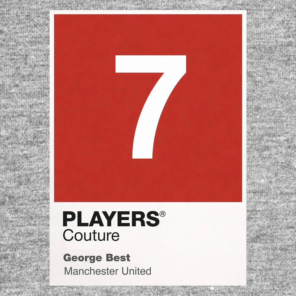 George Best 7 Football Shirt Frame Men's Hoodie – grey close-up detail shot of the George Best 7 Football Players Couture