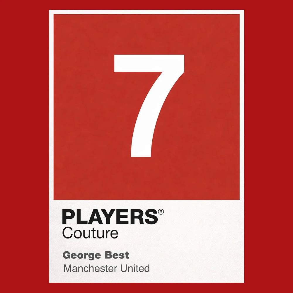 George Best 7 Football Shirt Frame Men's Hoodie – red close-up detail shot of the George Best Players Couture logo design