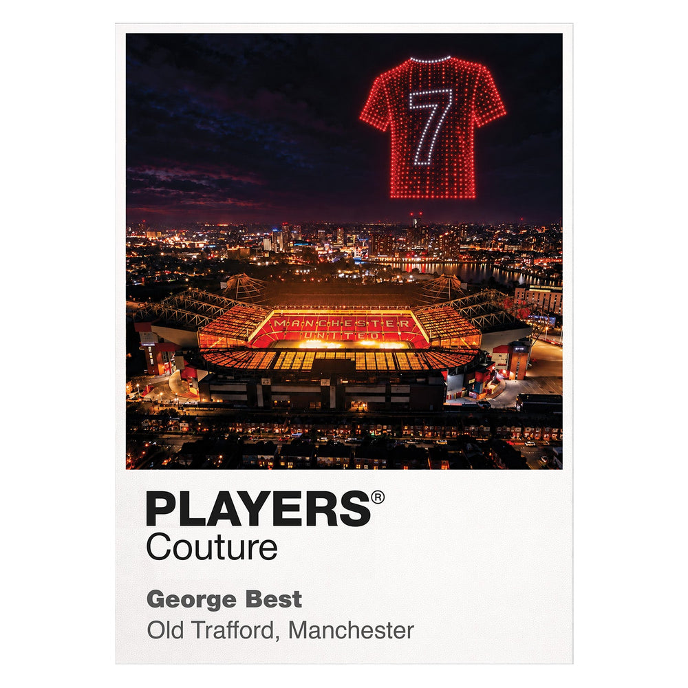 George Best Manchester United number 7 Icons in Lights Frame artwork in white