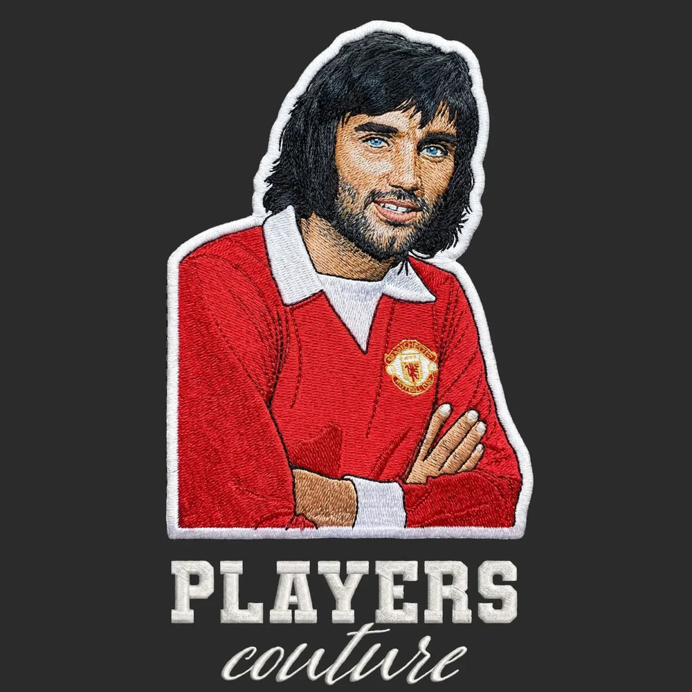 George Best Badge Men's Hoodie – close-up detail shot of the George Best Players Couture logo design