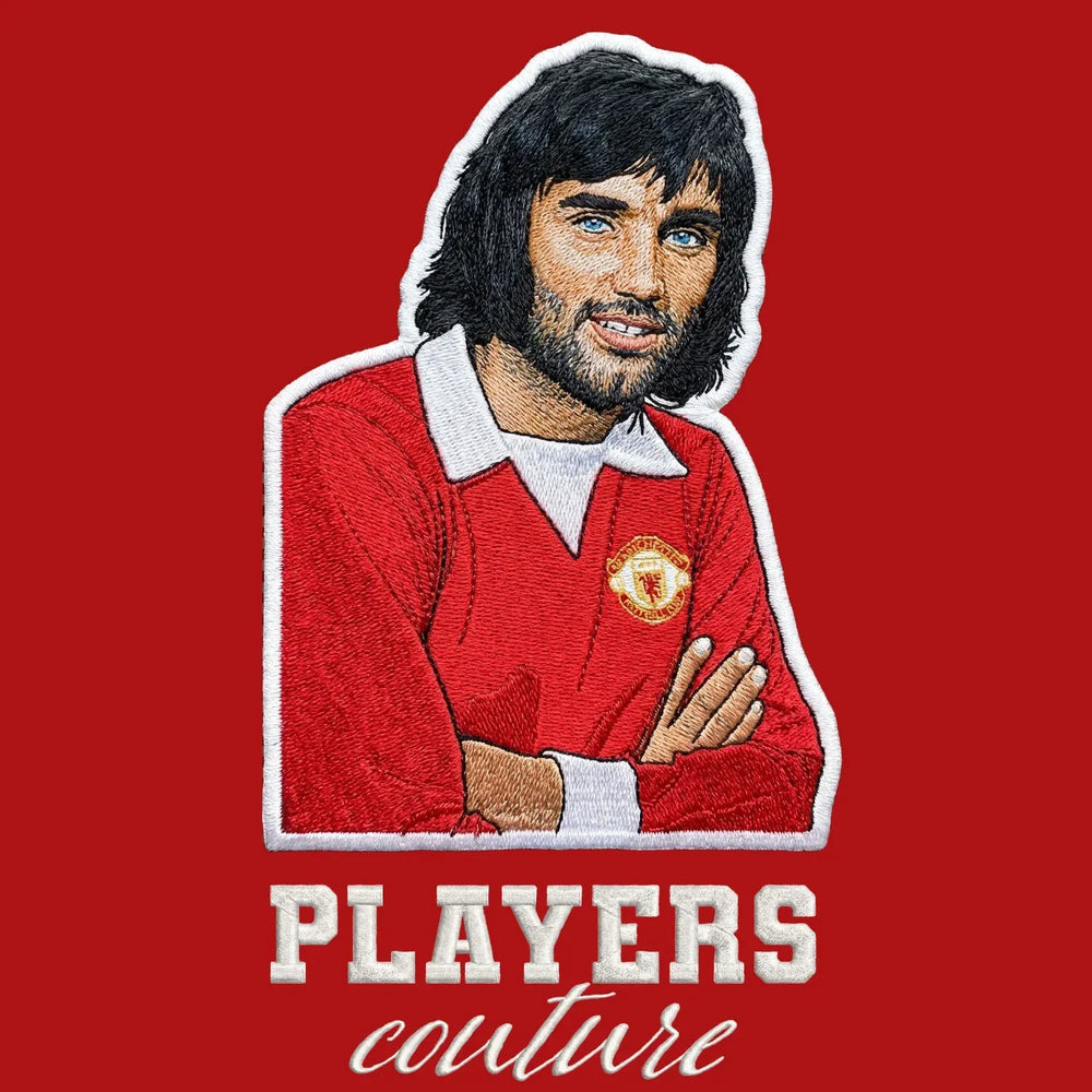 George Best Badge Men's Hoodie – close-up detail shot of the George Best Players Couture logo design
