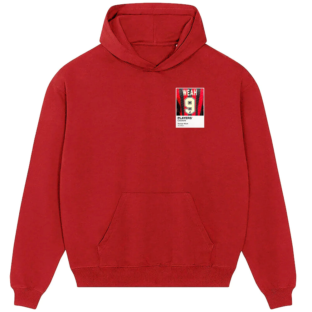 George Weah 9 Football hoodie – red men's hoodie featuring the George Weah 9 Football Players Couture logo