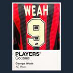 George Weah 9 Football Shirt Frame Men's Hoodie – navy close-up detail shot of the George Weah Players Couture logo design