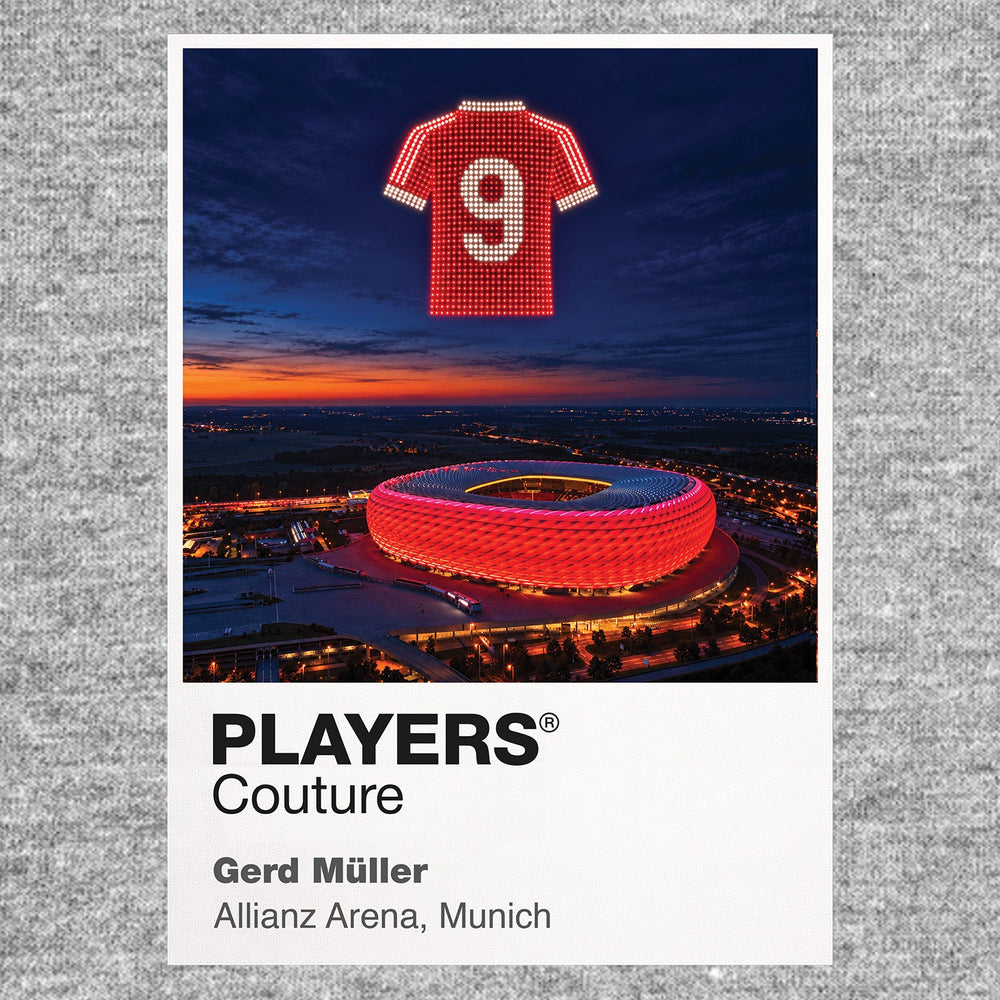 Gerd Müller Bayern Munich number 9 Icons in Lights Frame artwork in grey