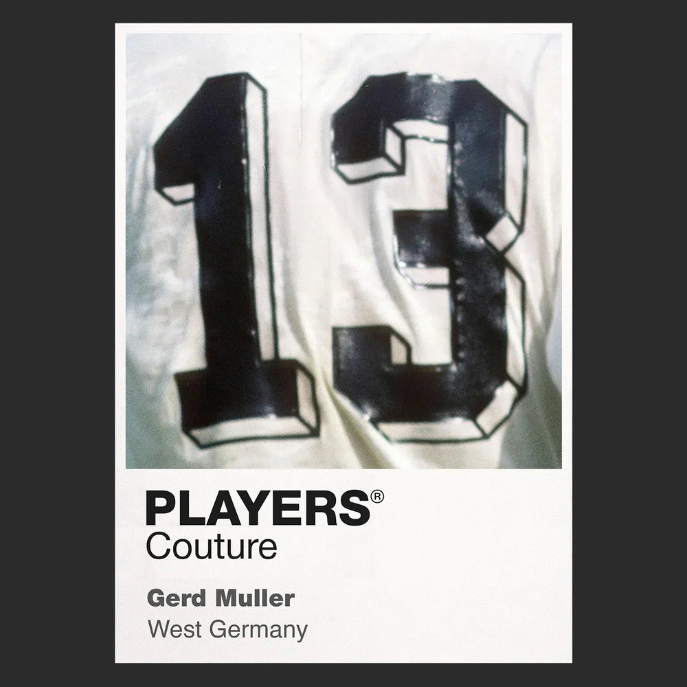 Gerd Muller 13 Football Shirt Frame Men's Hoodie – black close-up detail shot of the Gerd Muller Players Couture logo design