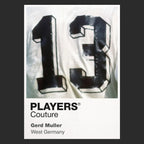 Gerd Muller 13 Football Shirt Frame Men's Hoodie – black close-up detail shot of the Gerd Muller Players Couture logo design