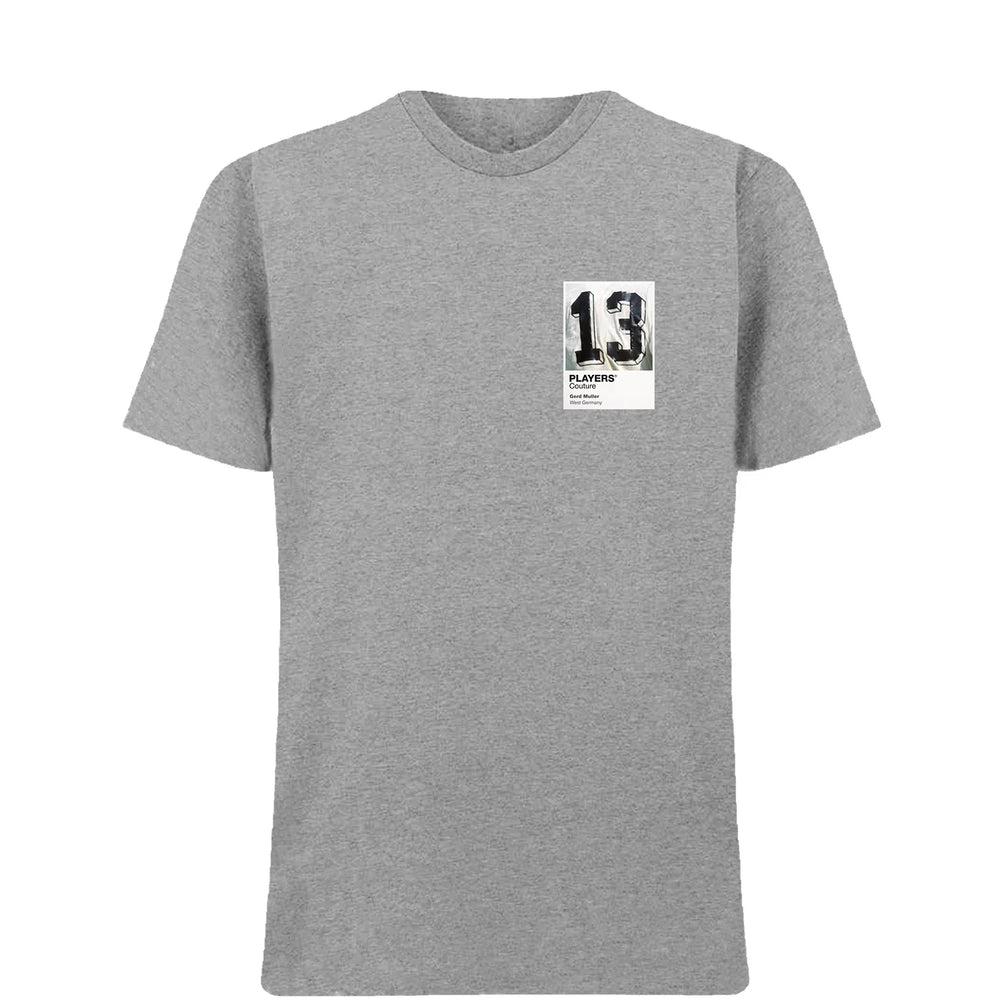 Gerd Muller 13 Football t-shirt – grey men's t-shirt featuring the Gerd Muller 13 Football Players Couture logo