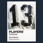 Gerd Muller 13 Football Shirt Frame Men's Hoodie – navy close-up detail shot of the Gerd Muller 13 Football Players Couture