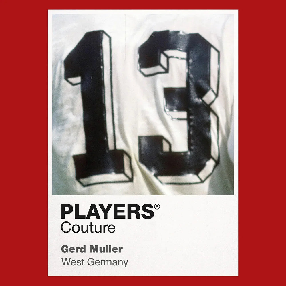 Gerd Muller 13 Football Shirt Frame Men's Hoodie – red close-up detail shot of the Gerd Muller 13 Football Players Couture