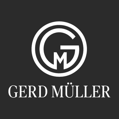 Gerd Muller Logo Men's Hoodie – black close-up detail shot of the Gerd Muller Players Couture logo design